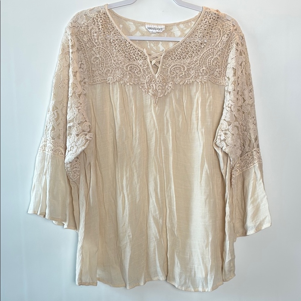 Westport Cream Crochet Lace Detail Blouse - 3/4 Bell Sleeve